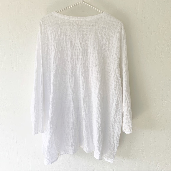 Eileen Fisher 3/4-Sleeve Stretch-Cotton Voile Box Tunic Top - Picture 3 of 8